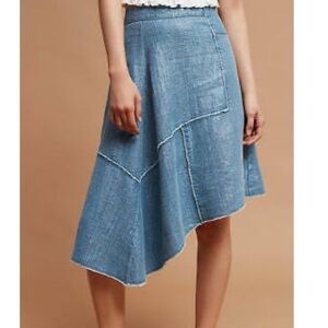 Pilcro Linen Denim Metallic Patchwork Asymmetrical Skirt. Size 12